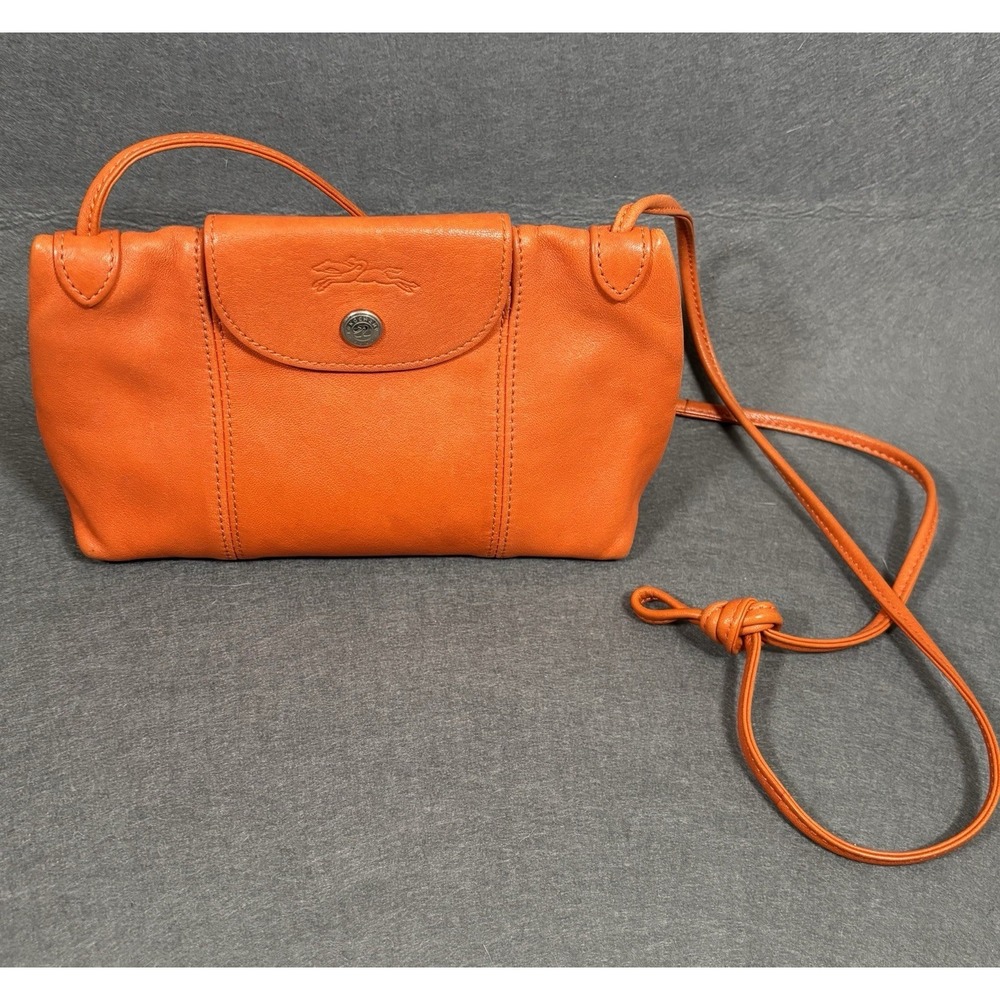 Longchamp Modele Depose Crossbody Bag Leather Orange Cognac Silver Hardware - Picture 1 of 16